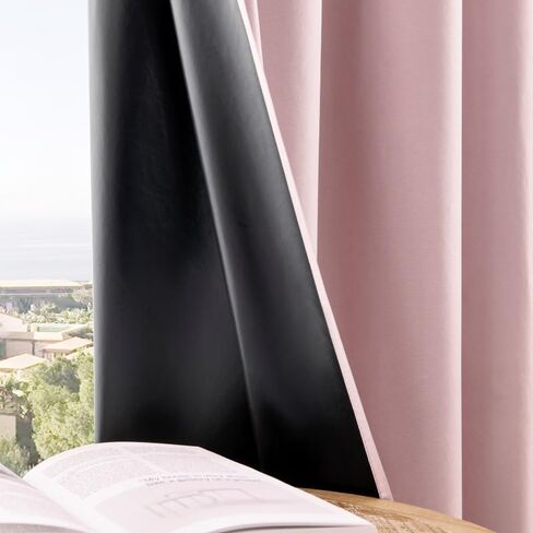 2-piece Fully Blackout Curtain Fabric, Suitable for Bedroom and Living Room as Heat Insulation and Sun Protection Curtains (52x63 inches) - Pink in Kuwait