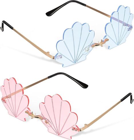 Housoutil Shell Sunglasses Rimless Funky Eyewear 2 Pairs Irregular Seashell Shape Party Glasses for Men Women Photo Props Beach Festivals Rave Events in Kuwait