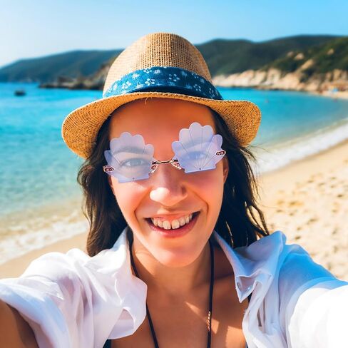 Housoutil Shell Sunglasses Rimless Funky Eyewear 2 Pairs Irregular Seashell Shape Party Glasses for Men Women Photo Props Beach Festivals Rave Events in Kuwait