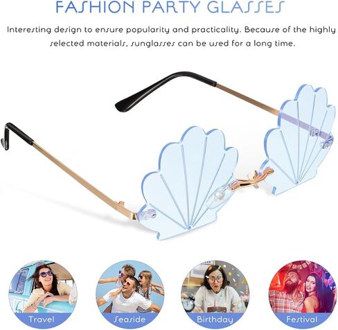 Housoutil Shell Sunglasses Rimless Funky Eyewear 2 Pairs Irregular Seashell Shape Party Glasses for Men Women Photo Props Beach Festivals Rave Events in Kuwait