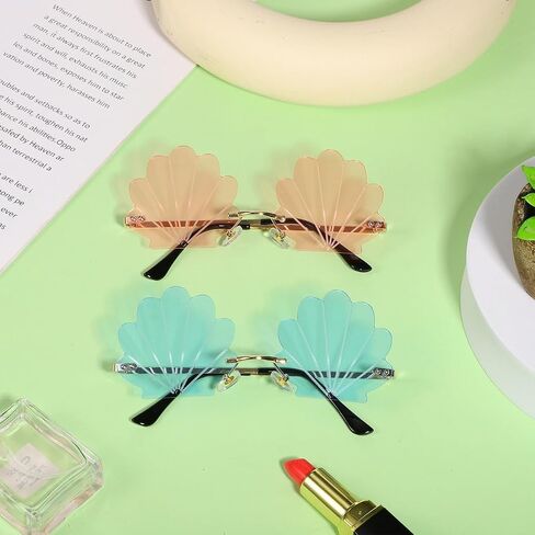 Housoutil Shell Sunglasses Rimless Funky Eyewear 2 Pairs Irregular Seashell Shape Party Glasses for Men Women Photo Props Beach Festivals Rave Events in Kuwait