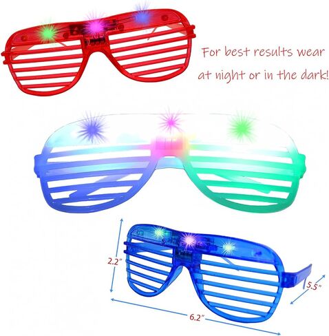 6 Pack Light Up Glasses, Party Glasses, New Year's Eve Party Supplies, Birthday, Glow in the Dark Red White and Blue Shutter Shades, Rave Holiday with Patriotic Flair in Saudi Arabia