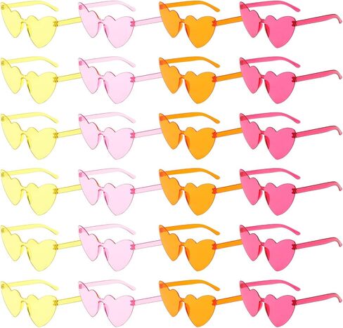 24 Pcs Orange and Pink Heart Sunglasses Bulk Colorful Rimless Cat Eye Heart Sunglasses Sunset Party Decorations Tropicoqueta Bachelorette Bridesmaid Sunset Soiree Pink Orange Party Women Men in Saudi Arabia