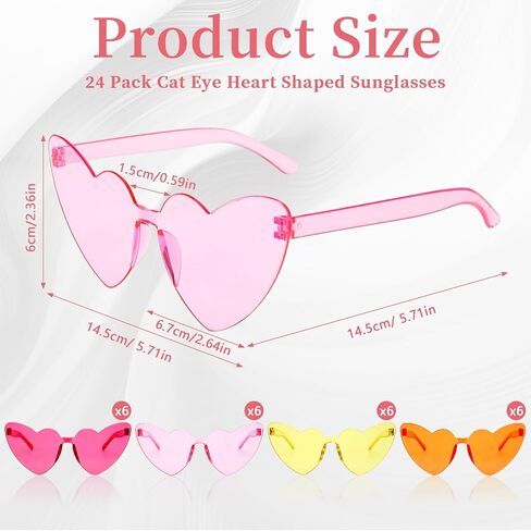 24 Pcs Orange and Pink Heart Sunglasses Bulk Colorful Rimless Cat Eye Heart Sunglasses Sunset Party Decorations Tropicoqueta Bachelorette Bridesmaid Sunset Soiree Pink Orange Party Women Men in Saudi Arabia