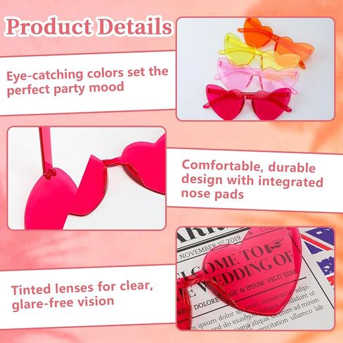 24 Pcs Orange and Pink Heart Sunglasses Bulk Colorful Rimless Cat Eye Heart Sunglasses Sunset Party Decorations Tropicoqueta Bachelorette Bridesmaid Sunset Soiree Pink Orange Party Women Men in Saudi Arabia