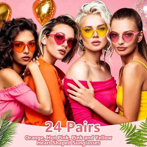 24 Pcs Orange and Pink Heart Sunglasses Bulk Colorful Rimless Cat Eye Heart Sunglasses Sunset Party Decorations Tropicoqueta Bachelorette Bridesmaid Sunset Soiree Pink Orange Party Women Men in Saudi Arabia