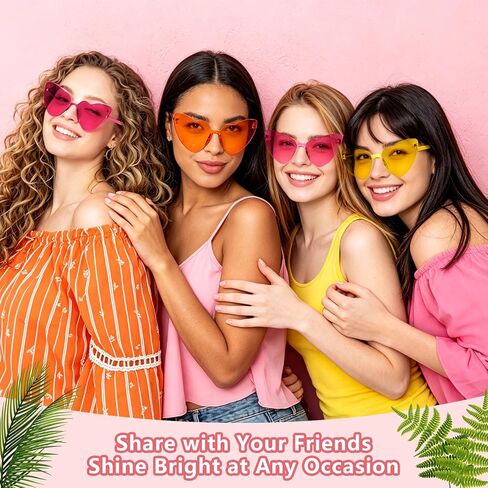 24 Pcs Orange and Pink Heart Sunglasses Bulk Colorful Rimless Cat Eye Heart Sunglasses Sunset Party Decorations Tropicoqueta Bachelorette Bridesmaid Sunset Soiree Pink Orange Party Women Men in Saudi Arabia
