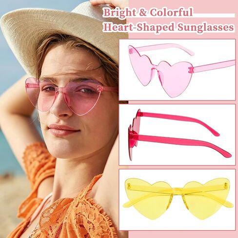 24 Pcs Orange and Pink Heart Sunglasses Bulk Colorful Rimless Cat Eye Heart Sunglasses Sunset Party Decorations Tropicoqueta Bachelorette Bridesmaid Sunset Soiree Pink Orange Party Women Men in Saudi Arabia