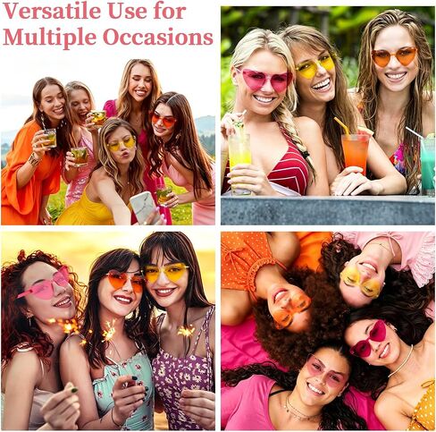 24 Pcs Orange and Pink Heart Sunglasses Bulk Colorful Rimless Cat Eye Heart Sunglasses Sunset Party Decorations Tropicoqueta Bachelorette Bridesmaid Sunset Soiree Pink Orange Party Women Men in Saudi Arabia