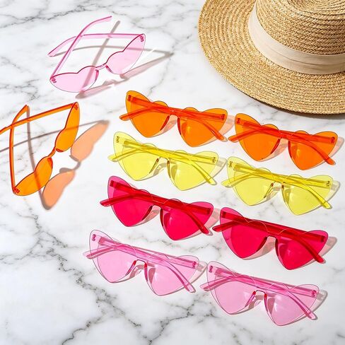 24 Pcs Orange and Pink Heart Sunglasses Bulk Colorful Rimless Cat Eye Heart Sunglasses Sunset Party Decorations Tropicoqueta Bachelorette Bridesmaid Sunset Soiree Pink Orange Party Women Men in Saudi Arabia