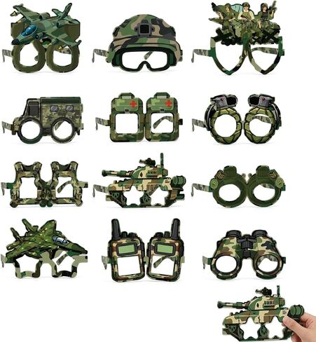 12Pcs Army Party Decorations, Camouflage Party Accessories for Military-Themed Events, Outdoor Adventure Role-Playing Activities Glasses in Saudi Arabia