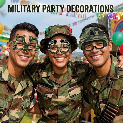 12Pcs Army Party Decorations, Camouflage Party Accessories for Military-Themed Events, Outdoor Adventure Role-Playing Activities Glasses in Saudi Arabia