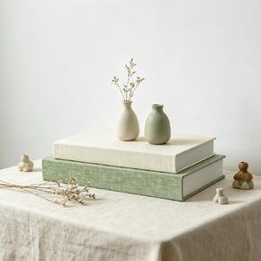 Decorative Books Set of 2 Linen Fabric Faux Storage Fake Book Boxes Coffee Table Books Decor Aesthetic for Home Office Entryway Bookshelf Mantel Decoration Photo Storage Box (Khaki and White) in Saudi Arabia