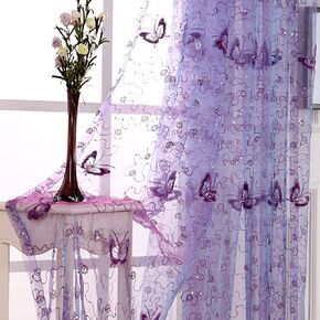 pureaqu Embroidery and Floral Butterfly Sheer Curtains Sequin Rod Pocket Process Voile Curtain/Drape Beautiful Tulle for Kids Balcony 1 Panel Purple W39xH63 in Saudi Arabia