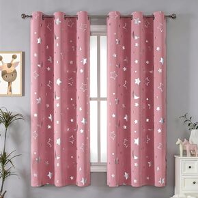 2 Panels Girls Blackout Curtains for Bedroom, Pink Star Moon Curtains for Boys Nursery Room, Dreamy Starry Sky Theme Room Decoration, Insulation and Privacy Protection (Pink, W52×L72) in Saudi Arabia