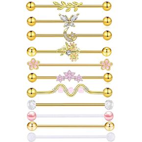 Industrial Piercing Jewelry Gold Cute Industrial Bar 14G Surgical Stainless Steel Industrial Earrings Chain Butterfly Flower Heart Industrial Barbell 1 1/2"(38mm) Bar Length in Saudi Arabia