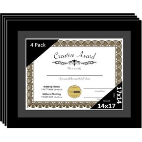 Creative Picture Frames 14x17 Manhattan Black Certificate Degree Graduation Frame with White Mat Including Glass | Frames Holds 16x20 Media Without Mat (Pack of 4) in Saudi Arabia