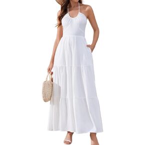 XinFSh Women's Summer Floral Halter Flowy A Line Maxi Dress in Saudi Arabia