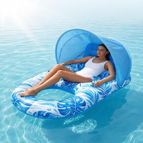 Pool Floats Adult with Canopy, Inflatable Lounger Float with Adjustable Sun Shield & Cup Holders, Water Chair for Swimming Pool Party in Saudi Arabia