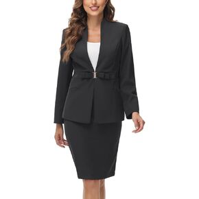 Lamgool Women's 2 Piece Suit Skirt Set Business Office Formal Work Outfits Collarless Blazer and Pencil Skirt with Slit in Saudi Arabia