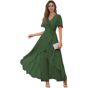 Mother of The Bride Pantsuit with Lace Appliques Chiffon Formal Pant Suits for Wedding Guest KV005 in Saudi Arabia