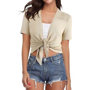 Women's Tie Front Shrug Short Sleeve Bolero Cardigan Lightweight Summer Casual Short Shawl Tops in Saudi Arabia