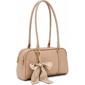 SUMELL Korean Casual Pillow Bag for Women - Luxury Designer Puffy Aesthetic Handbag with Bow Detail, Beige PU Leather Shoulder Bag in Saudi Arabia