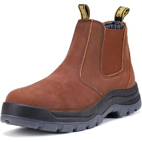 rocklobster Men’s Pull-On Work Boots, Crazy Horse Leather, Water Resistant Soft Toe, Slip Oil Acid Puncture Resistant, Anti-Static TPU Outsole, Durable Round Toe Work Shoes, Red Brown in Saudi Arabia