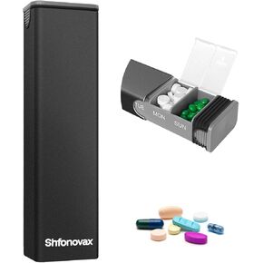 Weekly Metal Pill Organizer, Large Capacity 7 Day Travel Pill Organizer for Adults & Seniors, Portable Vitamin & Supplement Pill Box with Secure Sliding Design (Black) in Saudi Arabia