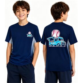 Cozople Boys Shirts Short Sleeve Double-Sided Graphic Color Block Tee | Kids crewneck 3D funny printed side gradient summer breathable quick dry cooling clothes for school daily sports 7-14 Years in Kuwait