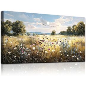 WLWBINTING Vintage Canvas Wall Art,Country Farmhouse Decor,Natural Landscape Painting Floral Decor Retro Scenery Wildflower Picture For Bedroom Living Room Office Decor Above Of Bed Large Home Decor in Saudi Arabia