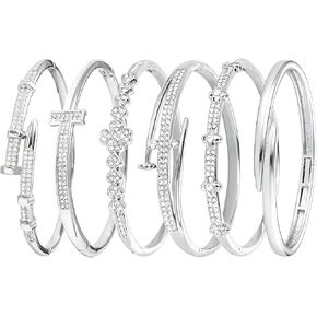 Pack of 6 - Gold Bracelet Bangles Bulk Set for Women,Trendy Stackable, Zinc Alloy Rivet & Four-Leaf Clover Design Stackable Bangles with Rhinestones, 7-inch Circumference Fits Most Adults, Jewelry Gift for Her, Girlfriend, Wife, Mom, Sister, Lover on Birt in Saudi Arabia