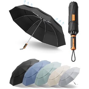 HOUSTIN Windproof Travel Umbrella with Double-Layer Ventilated Canopy - Withstands 55+ MPH Winds, Auto Open/Close & Reverse Folding Compact Design for Backpack, Car, Commute in Saudi Arabia