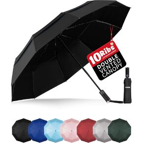 Yoobure Windproof Travel Umbrella with Wood Handle - Automatic Umbrellas for Rain & UV Sun Protection, Compact 46" Large Canopy, Lightweight Backpack Portable for Walking & Outdoor in Saudi Arabia