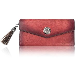 Women's Vintage Genuine Leather Envelope Wallet with Zip Around Coin Pocket, RFID Blocking Card Slots & ID Window, Gift Idea in Saudi Arabia