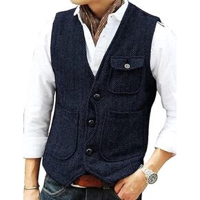 Yarizm Men's V-Neck Herringbone Tweed Vest For Retro Vintage Wedding Travel Waistcoat Workwear Groomsman Meeting in Saudi Arabia