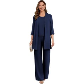 Mother of The Bride Pant Suits for Women with Jacket 3/4 Sleeve Chiffon Dressy Formal Wedding Pantsuit in Saudi Arabia