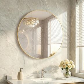 20 Inch Gold Round Bathroom Wall Mirror, Round Mirrors for Wall Decor, Circle Mirror for with HD Shatter-Proof Glass for Entryway, Living Room, Bedroom, Dressing Room, Home Decor in Saudi Arabia