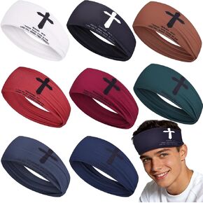 8 Pcs Christian Headbands for Men, Jesus Faith Cross Athletic Sweatbands with Bible Verse Religious Cooling Sports Men Moisture Wicking Head Band for Running Football Basketball Cycling Workout in Saudi Arabia