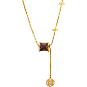 Gold Necklace with Mono gram Barrel Pendant, Lariat Y-Necklace with Star Charms and Flower Disc, 18K Gold Plated Stainless Steel Chain, Women's Jewelry Gift in Saudi Arabia