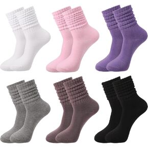 6 Pairs Slouchy Socks for Women Scrunch Socks Knee High Long Boot Sock Cotton Breathable Casual Solid Colors in Kuwait