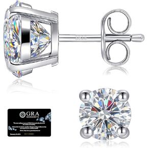 RoseJeopal Moissanite Stud Earrings, 925 Sterling Silver Earrings, 18K White Gold Plated Hypoallergenic Moissanite Silver Studs for Men Women 0.6-2.0CT in Kuwait
