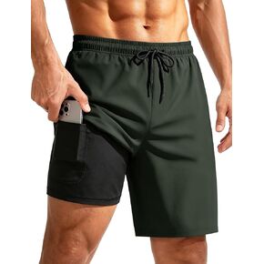 Mens Swim Trunks with Compression Liner 7 Inch Quick Dry Bathing Suit Beach Shorts with Zipper Pockets in Saudi Arabia