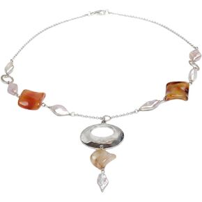 Freshwater Pearl Necklace for Women, 10-11mm Coin Pearls, 925 Sterling Silver Clasp, Agate & Opal Accents, Handmade Baroque Jewelry for Wedding, Anniversary, Gift in Saudi Arabia