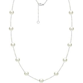 Tin Cup Station Chain Layered Necklace Cultured Freshwater White Pearl Jewelry for Women 18 inch in (Choice Pearl Sizes and Metal Type) in Saudi Arabia
