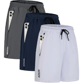 Men's 3pack Running Shorts with Zipper Phone Pocket, Quick Dry Athletic Gym Workout Shorts with Drawstring Waist in Saudi Arabia