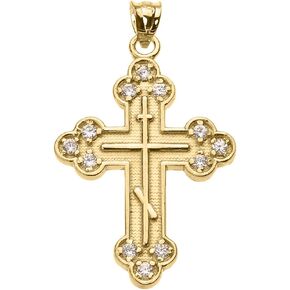 Religious Jewelry 10k Yellow Gold CZ Eastern Orthodox Cross Pendant in Kuwait