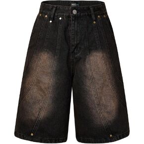 Jorts Y2k Distressed Denim Shorts Vintage Wide Leg Short Pants Grunge Streetwear Men Cropped Jeans Unisex Fashion in Kuwait