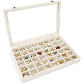 48 Grid Velvet Stud Earring Organizer Storage Tray, Adjustable Earring Holder Organizer with Clear Lid, Jewelry Display Box for Earrings, Rings, Necklaces and Studs, Gift for Women and Girls in Saudi Arabia