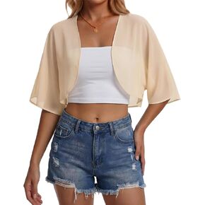 Women's Summer Chiffon Bolero Shrug Batwing Sleeve Open Front Cropped Cardigan Kimono Casual Top in Kuwait